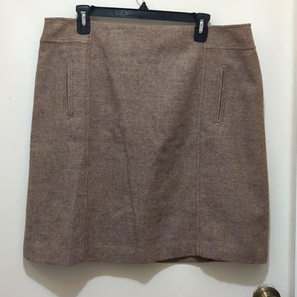 Talbots Wool Blend Brown Skirt Pockets Knee Length Size 16